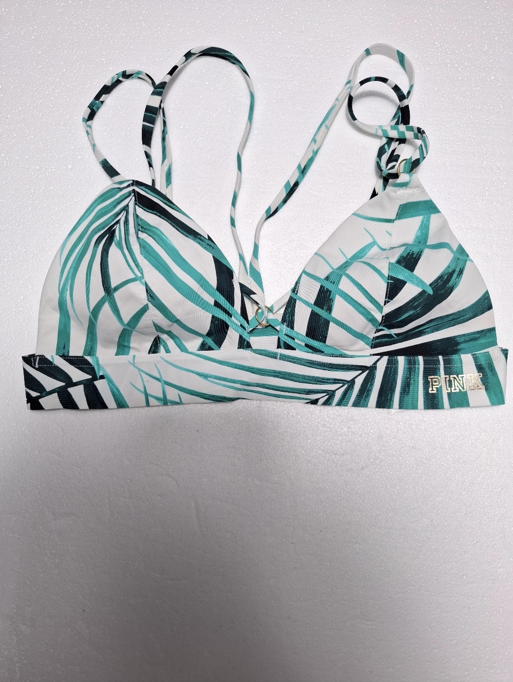 PINK Victoria's Secret Women's Green Leaf Print Triangle Swim Top Sz M - Picture 2 of 8